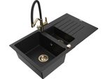 Mexen Matias Lavello In Granito 1,5 Vasche Con Scolapiatti E Rubinetto Cucina Duo, Nero - 6502-77-671701-57-G