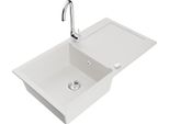 Mexen Leo Lavello In Granito A 1 Vasca Con Sgocciolatoio E Rubinetto Da Cucina Telma, Bianco - 6501-20-670200-00