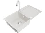 Mexen Leo Lavello In Granito 1-Vasca Con Gocciolatoio E Rubinetto Da Cucina Telma, Bianco - 6501-20-670200-20