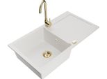 Mexen Leo Lavello Da Cucina In Granito A 1 Vasca Con Scolapiatti E Miscelatore Telma, Bianco - 6501-20-670200-50