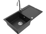 Mexen Leo Lavello In Granito 1 Vasca Con Sgocciolatoio E Rubinetto Da Cucina Telma, Nero/Argento Metallizzato