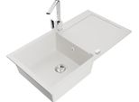 Mexen Leo Lavello In Granito A 1 Vasca Con Sgocciolatoio E Miscelatore Cucina Rita, Bianco - 6501-20-670300-00