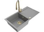 Mexen Leo Lavello Da Cucina In Granito 1-Vasca Con Scolapiatti E Rubinetto Savita, Grigio - 6501-71-672601-50