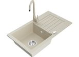 Mexen Pablo Lavello In Granito Con 1 Vasca Con Scolapiatti E Rubinetto Da Cucina Telma, Beige - 6510-69-670200-69
