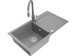 Mexen Leo Lavello In Granito 1 Vasca Con Scolapiatti E Rubinetto Cucina Savita, Grigio - 6501-71-672601-71