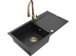Mexen Leo Lavello In Granito A 1 Vasca Con Scolapiatti E Miscelatore Da Cucina Savita, Nero/Argento Metallizzato