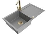Mexen Leo Lavello In Granito A 1 Vasca Con Sgocciolatoio E Rubinetto Da Cucina Rita, Grigio - 6501-71-670300-50