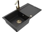 Mexen Leo Lavello In Granito 1-Vasca Con Scolapiatti E Miscelatore Cucina Rita, Nero/Metallo Argento - 6501-73-670300-50