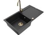 Mexen Leo Lavello In Granito A 1 Vasca Con Scolapiatti E Rubinetto Da Cucina Telma, Nero/Argento Metallizzato