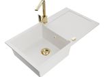 Mexen Leo Lavello In Granito A 1 Vasca Con Scolapiatti E Miscelatore Cucina Rita, Bianco - 6501-20-670300-50
