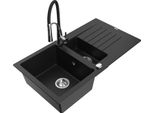 Mexen Matias Lavello In Granito 1,5 Vasche Con Scolapiatti E Rubinetto Cucina Aster, Nero - 6502-77-73450-07