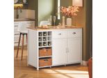 Sobuy KNL05-W Isola Da Cucina Con 2 Cestini In Rattan Armadio Da Cucina Cassettiera Armadio Credenza Tavolo Da Bar Buffet Bianco