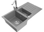 Mexen Matias Lavello In Granito 1,5 Vasche Con Scolapiatti E Rubinetto Cucina Rita, Grigio - 6502-71-670300-00