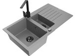 Mexen Matias Lavello In Granito 1,5 Vasche Con Scolapiatti E Rubinetto Cucina Rita, Grigio - 6502-71-670300-70-B