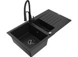 Mexen Matias Lavello In Granito 1,5 Vasca Con Scolapiatti E Rubinetto Cucina Aster, Nero - 6502-77-73450-70-B