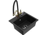 Mexen Milo Lavello Da Cucina In Granito A 1 Vasca Con Miscelatore Duo, Nero - 6505-77-671701-57-B