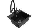 Mexen Milo Lavello Da Cucina In Granito A 1 Vasca Con Rubinetto Duo, Nero - 6505-77-671701-70-B