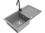 Mexen Leo Lavello In Granito 1-Vasca Con Sgocciolatoio E Miscelatore Da Cucina Telma, Grigio - 6501-71-670200-70