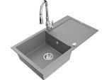 Mexen Leo Lavello In Granito A 1 Vasca Con Scolapiatti E Rubinetto Cucina Savita, Grigio - 6501-71-672601-00