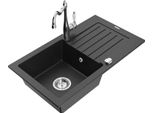 Mexen Pablo Lavello In Granito A 1 Vasca Con Scolapiatti E Rubinetto Da Cucina Carla, Nero/Argento Metallizzato