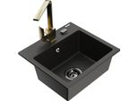 Mexen Milo Lavello In Granito A 1 Vasca Con Rubinetto Da Cucina Rita, Nero/Oro Metallizzato - 6505-75-670300-50-B