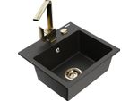 Mexen Milo Lavello In Granito A 1 Vasca Con Miscelatore Cucina Rita, Nero/Oro Metallizzato - 6505-75-670300-50
