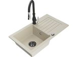Mexen Pablo Lavello In Granito A 1 Vasca Con Scolapiatti E Rubinetto Da Cucina Savita, Beige - 6510-69-672601-70