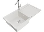 Mexen Leo Lavello In Granito A 1 Vasca Con Sgocciolatoio E Rubinetto Cucina Flora, Bianco - 6501-20-670401-00