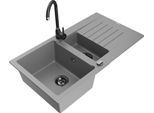 Mexen Matias Lavello In Granito 1,5 Vasche Con Scolapiatti E Rubinetto Cucina Telma, Grigio - 6502-71-670200-70-B