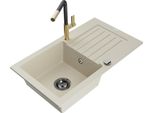 Mexen Pablo Lavello In Granito A 1 Vasca Con Sgocciolatoio E Miscelatore Cucina Flora, Beige - 6510-69-670401-57-B