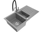 Mexen Matias Lavello In Granito 1,5 Vasche Con Sgocciolatoio E Miscelatore Cucina Duo, Grigio - 6502-71-671701-07