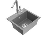 Mexen Milo Lavello In Granito 1-Vasca Con Miscelatore Da Cucina Flora, Grigio - 6505-71-670401-06