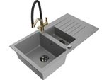 Mexen Matias Lavello In Granito 1,5 Vasche Con Sgocciolatoio E Miscelatore Cucina Duo, Grigio - 6502-71-671701-57-B