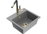Mexen Milo Lavello In Granito A 1 Vasca Con Rubinetto Da Cucina Flora, Grigio - 6505-71-670401-57-G