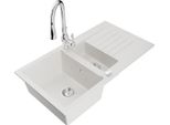 Mexen Matias Lavello In Granito 1,5 Vasche Con Scolapiatti E Rubinetto Cucina Savita, Bianco - 6502-20-672601-00