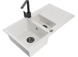 Mexen Matias Lavello In Granito 1,5 Vasche Con Scolapiatti E Miscelatore Cucina Rita, Bianco - 6502-20-670300-70