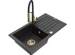 Mexen Pablo Lavello In Granito A 1 Vasca Con Scolapiatti E Rubinetto Da Cucina Aster, Nero/Argento Metallizzato