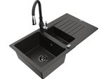 Mexen Matias Lavello In Granito A 1,5 Vasche Con Scolapiatti E Rubinetto Da Cucina Savita, Nero/Oro - 6502-75-672601-70-B
