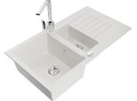 Mexen Matias Lavello In Granito 1,5 Vasche Con Sgocciolatoio E Miscelatore Cucina Rita, Bianco - 6502-20-670300-00