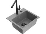 Mexen Milo Lavello Da Cucina In Granito 1-Vasca Con Miscelatore Cucina Flora, Grigio - 6505-71-670401-70-B