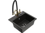 Mexen Milo Lavello In Granito A 1 Vasca Con Miscelatore Cucina Duo, Nero/Oro Metallizzato - 6505-75-671701-57-B