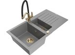 Mexen Matias Lavello In Granito 1,5 Vasche Con Scolapiatti E Miscelatore Da Cucina Duo, Grigio - 6502-71-671701-57-G