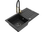 Mexen Pablo Lavello In Granito A 1 Vasca Con Sgocciolatoio E Rubinetto Da Cucina Aster, Nero/Argento Metallizzato