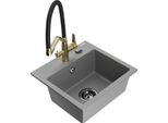 Mexen Milo Lavello Da Cucina In Granito 1 Vasca Con Rubinetto Duo, Grigio - 6505-71-671701-57-B