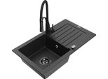 Mexen Pablo Lavello In Granito A 1 Vasca Con Sgocciolatoio E Rubinetto Da Cucina Aster, Nero/Argento Metallizzato