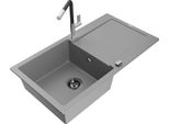 Mexen Leo Lavello In Granito A 1 Vasca Con Sgocciolatoio E Miscelatore Da Cucina Flora, Grigio - 6501-71-670401-07-B