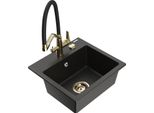 Mexen Milo Lavello Cucina In Granito 1-Vasca Con Miscelatore Duo, Nero/Oro Metallico - 6505-75-671701-57-G