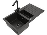 Mexen Matias Lavello In Granito 1,5 Vasche Con Sgocciolatoio E Rubinetto Cucina Duero, Nero/Oro - 6502-75-671600-70-B