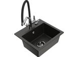 Mexen Milo Lavello In Granito A 1 Vasca Con Rubinetto Da Cucina Duo, Nero/Oro Metallizzato - 6505-75-671701-07-B