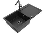 Mexen Leo Lavello In Granito A 1 Vasca Con Scolapiatti E Rubinetto Da Cucina Flora, Nero/Argento Metallizzato